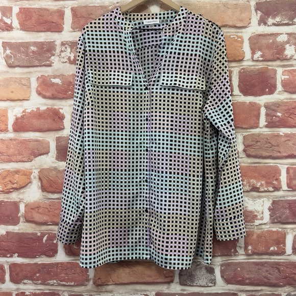 Calvin Klein Top Women's 1X Multicolor Plaid Check Button Front Tunic Shirt - Picture 6 of 8
